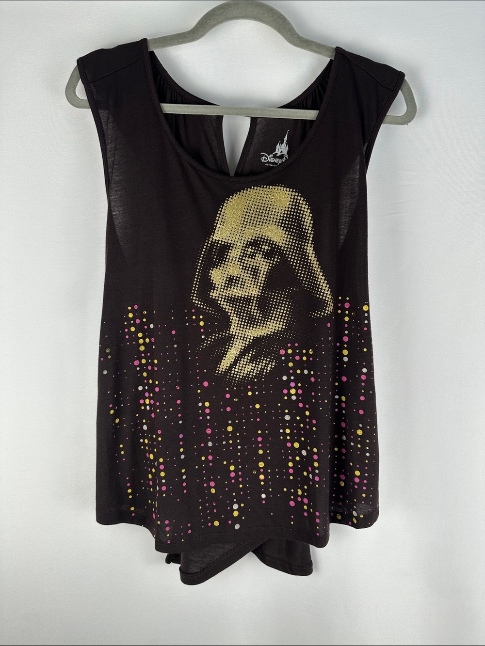 Disney Parks Star Wars Darth Vader Gold Glitter Graphic Brown Tank Top Shirt